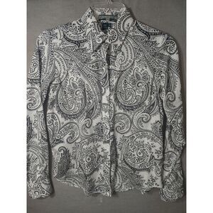 RALPH LAUREN Black/White Paisley‎ Blouse Size Petite